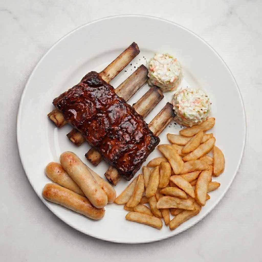Half Slab (Halal) Beef Ribs Dinner.
